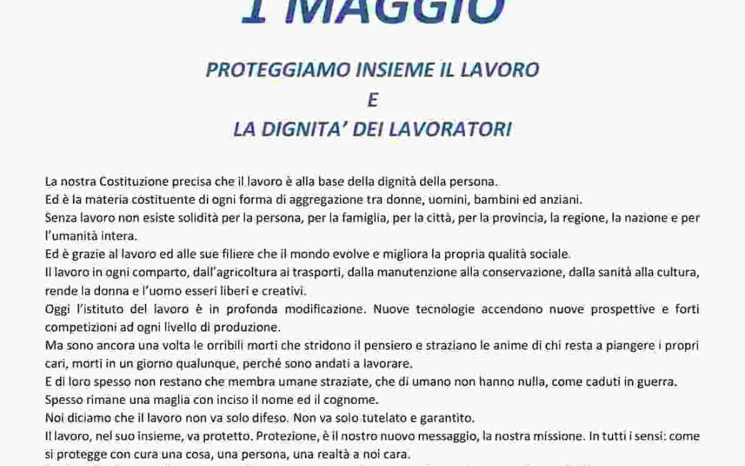 1 MAGGIO  – PROTEGGIAMO INSIEME IL LAVORO E LA DIGNITA’ DEI LAVORATORI